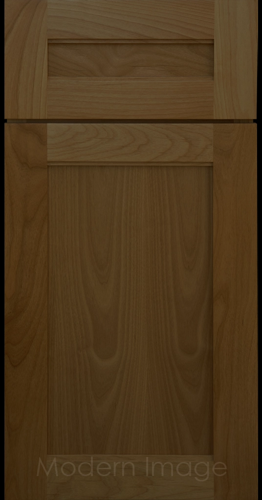 Destin shaker cabinet in Brown Stain featuring ledge detail and vertical joints around a recessed center panel.